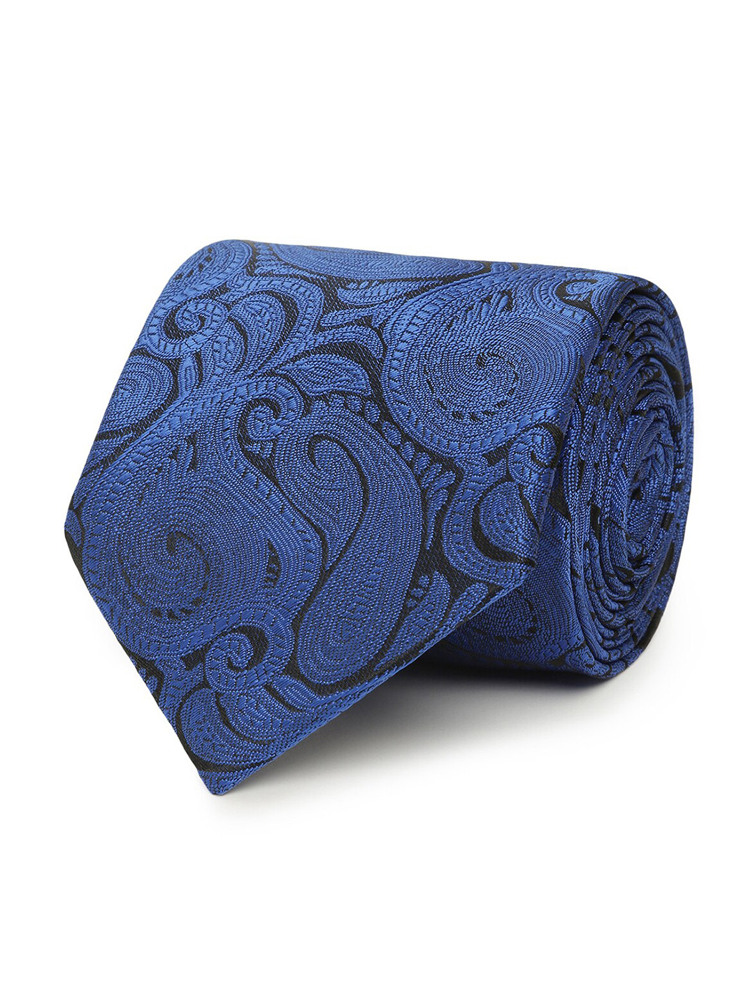 Tossido Men Blue & Black Paisley Woven Design Broad Tie