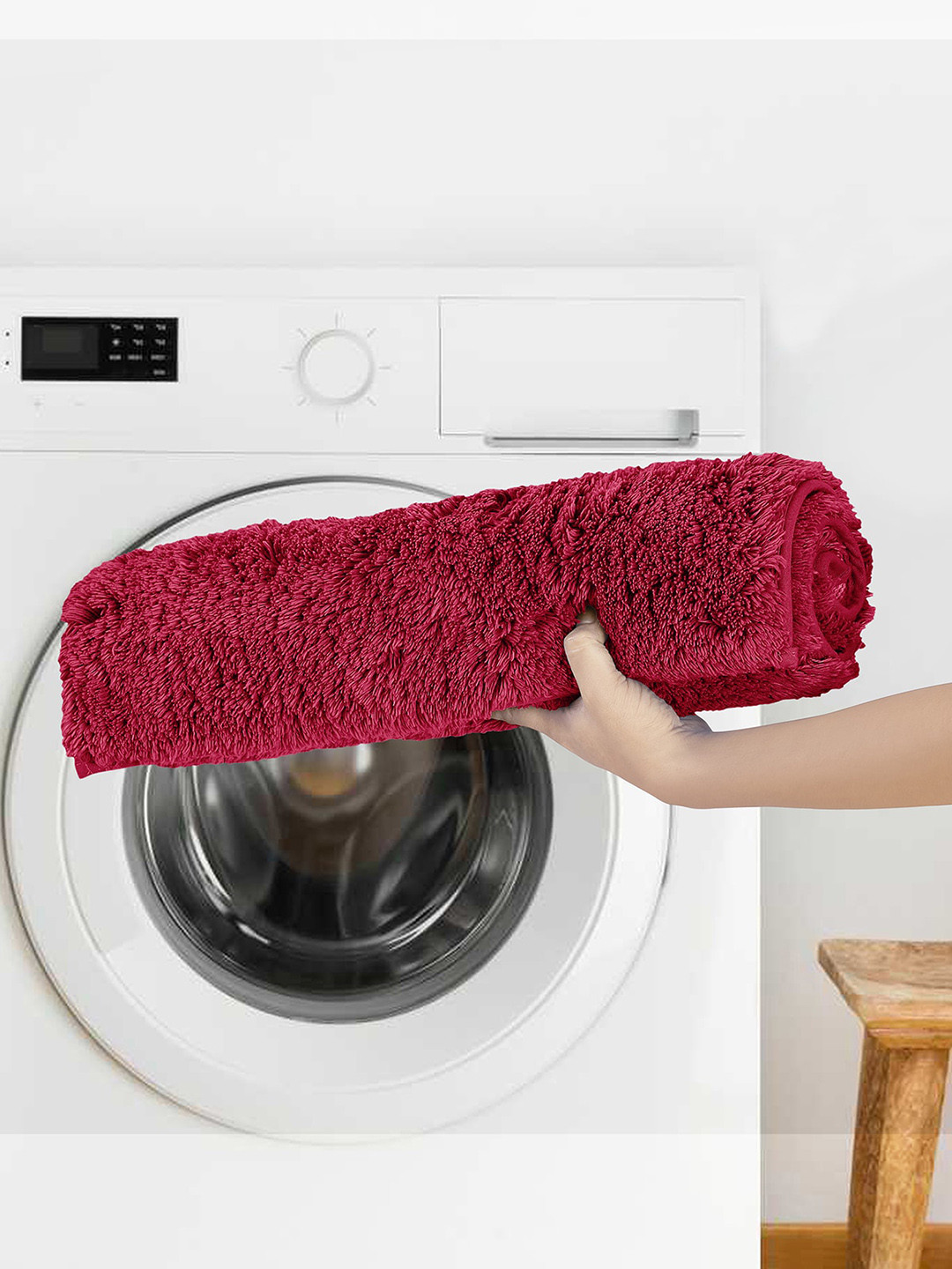 OBSESSIONS Burgundy Solid Pure Cotton 2800 GSM Anti-Skid Bath Rugs