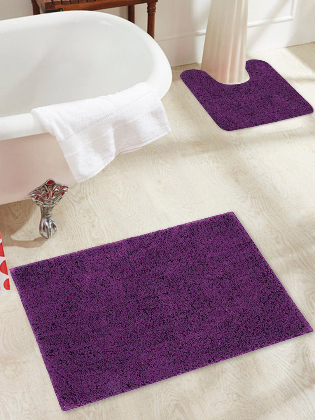 OBSESSIONS Purple Solid Pure Cotton 2800 GSM Anti-Skid Bath Rugs