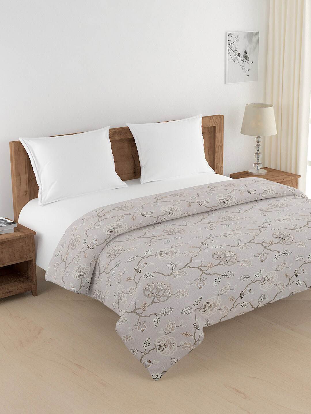 SWAYAM Beige Floral Printed AC Room 150 GSM Double Bed Comforter