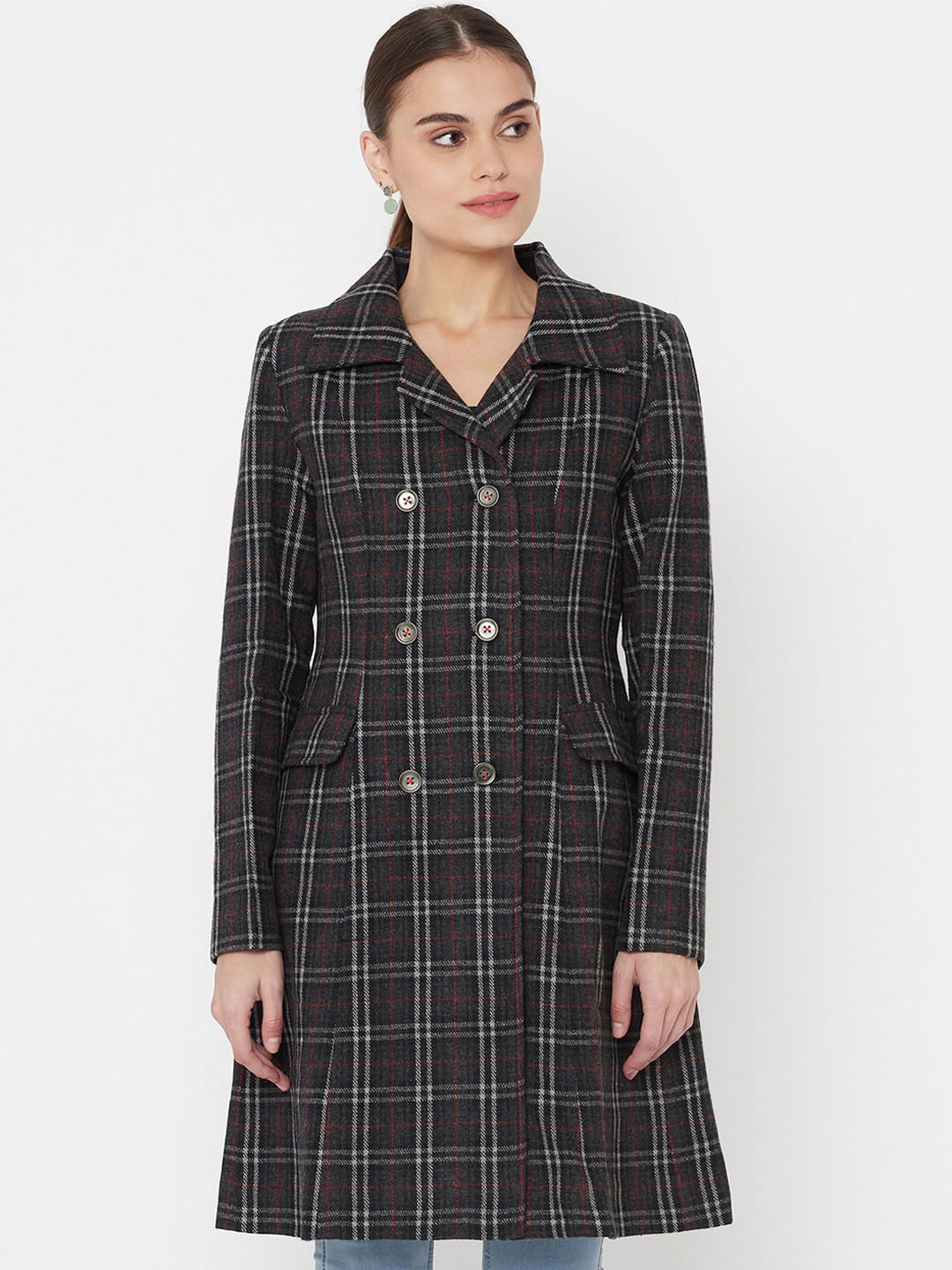 Owncraft Women Grey Checked Over Coat