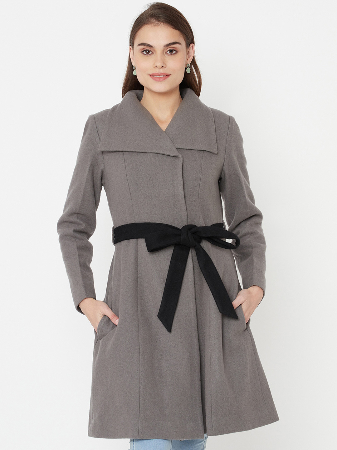 Owncraft Women Grey Solid Over Coat