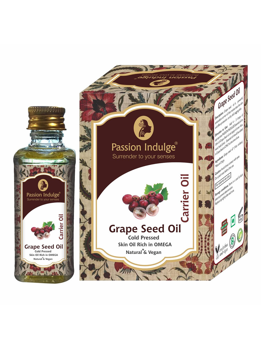 Passion Indulge Natural Cold Pressed Grape Seed Carrier Oil 60 ml