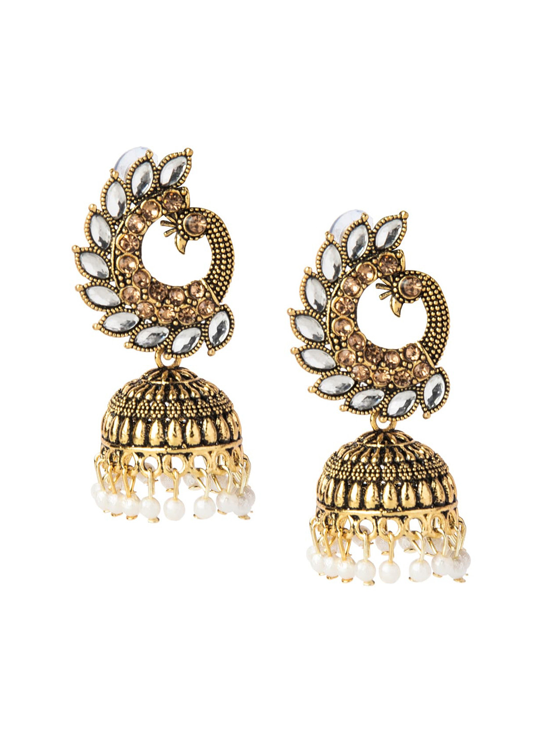 Shining Jewel - By Shivansh Gold-Toned Peacock Shaped Jhumkas Earrings