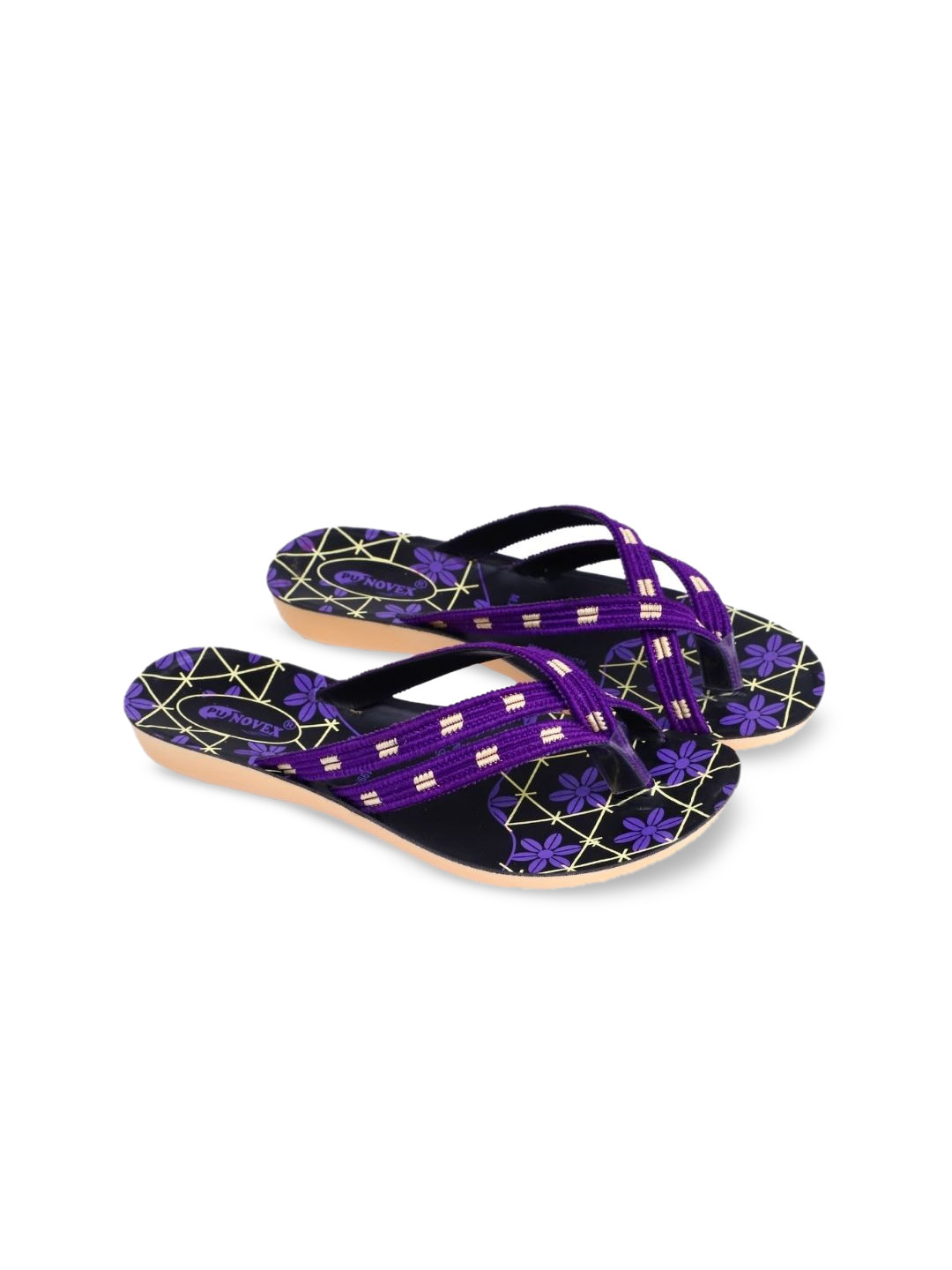 PUNOVEX Women Blue Printed T-Strap Flats