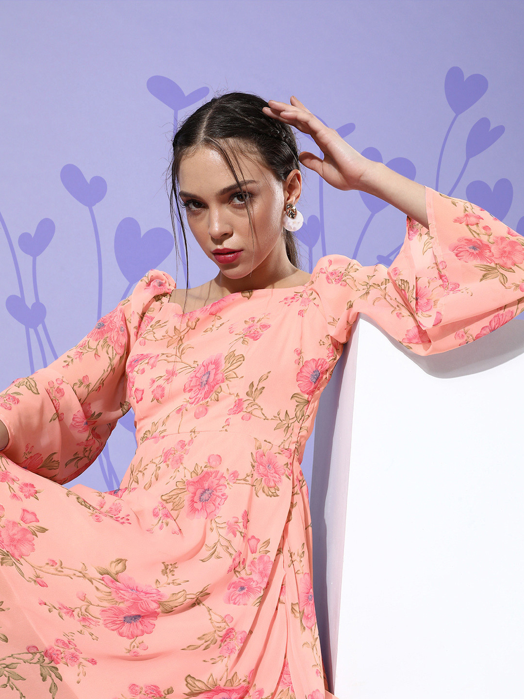 DODO & MOA Peach Romantic Florals Dress