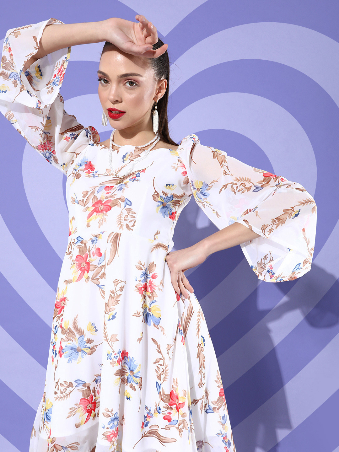 DODO & MOA Women White Floral Romantic Florals Dress