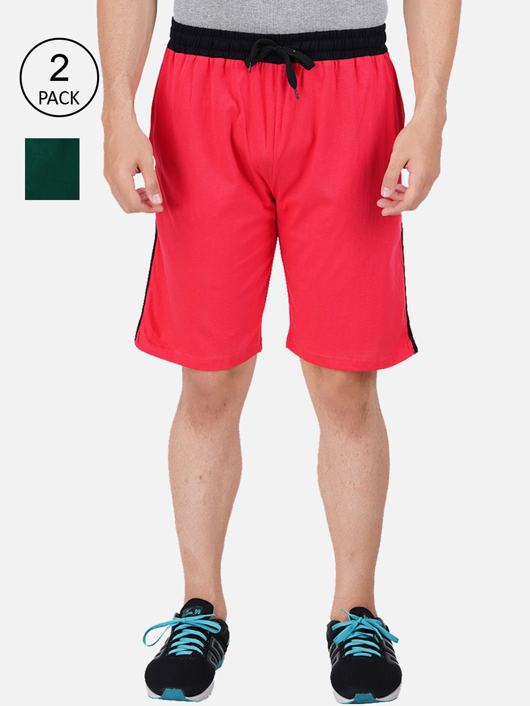 PRIDE APPAREL Set Of 2 Men Red & Green Outdoor Shorts