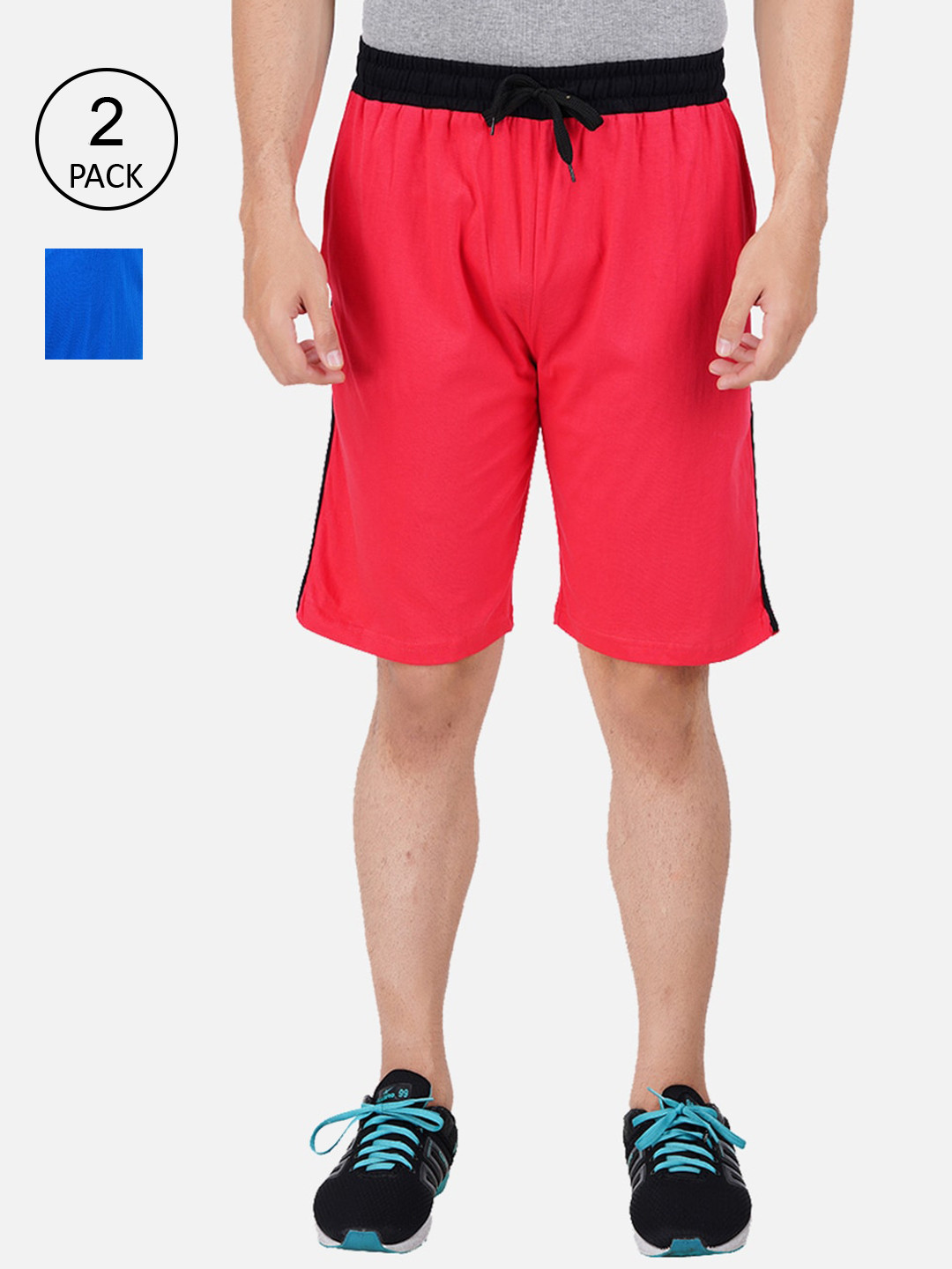 PRIDE APPAREL Men  Pack Of 2 Blue & Red Outdoor Sports Shorts