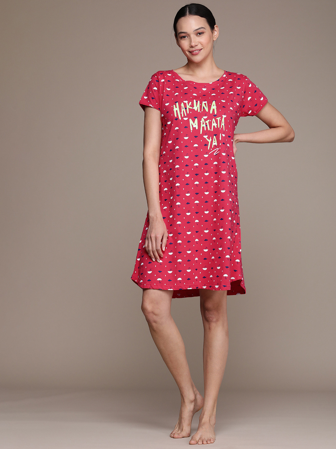 beebelle Pink Printed Pure Cotton Nightdress