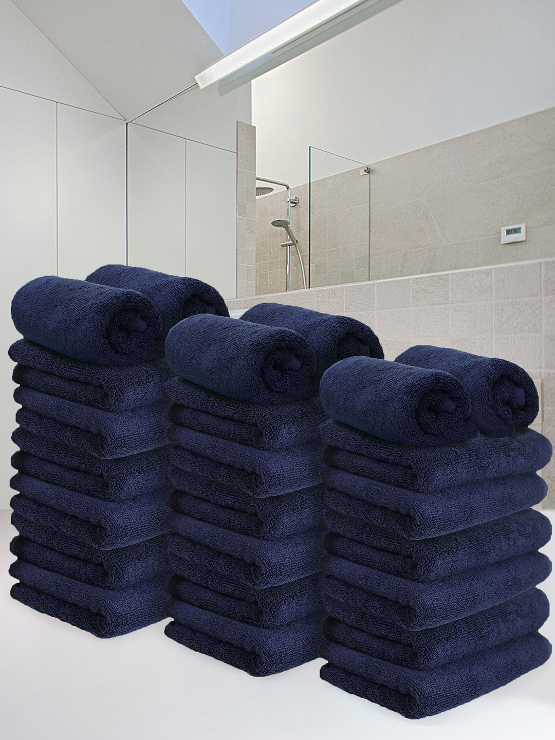 Heelium Navy Blue Unisex Pack of 24 Bamboo Super Soft & Quick Drying Home & Gym Hand Towel