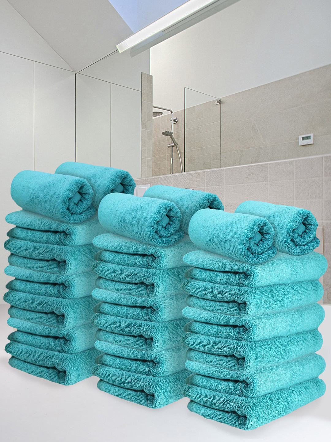 Heelium Teal Unisex Pack of 24 Bamboo Super Soft & Quick Drying Home & Gym Hand Towel