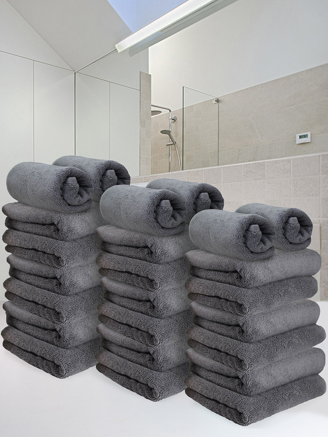 Heelium Grey Unisex Pack of 24 Bamboo Super Soft & Quick Drying Home & Gym Hand Towel