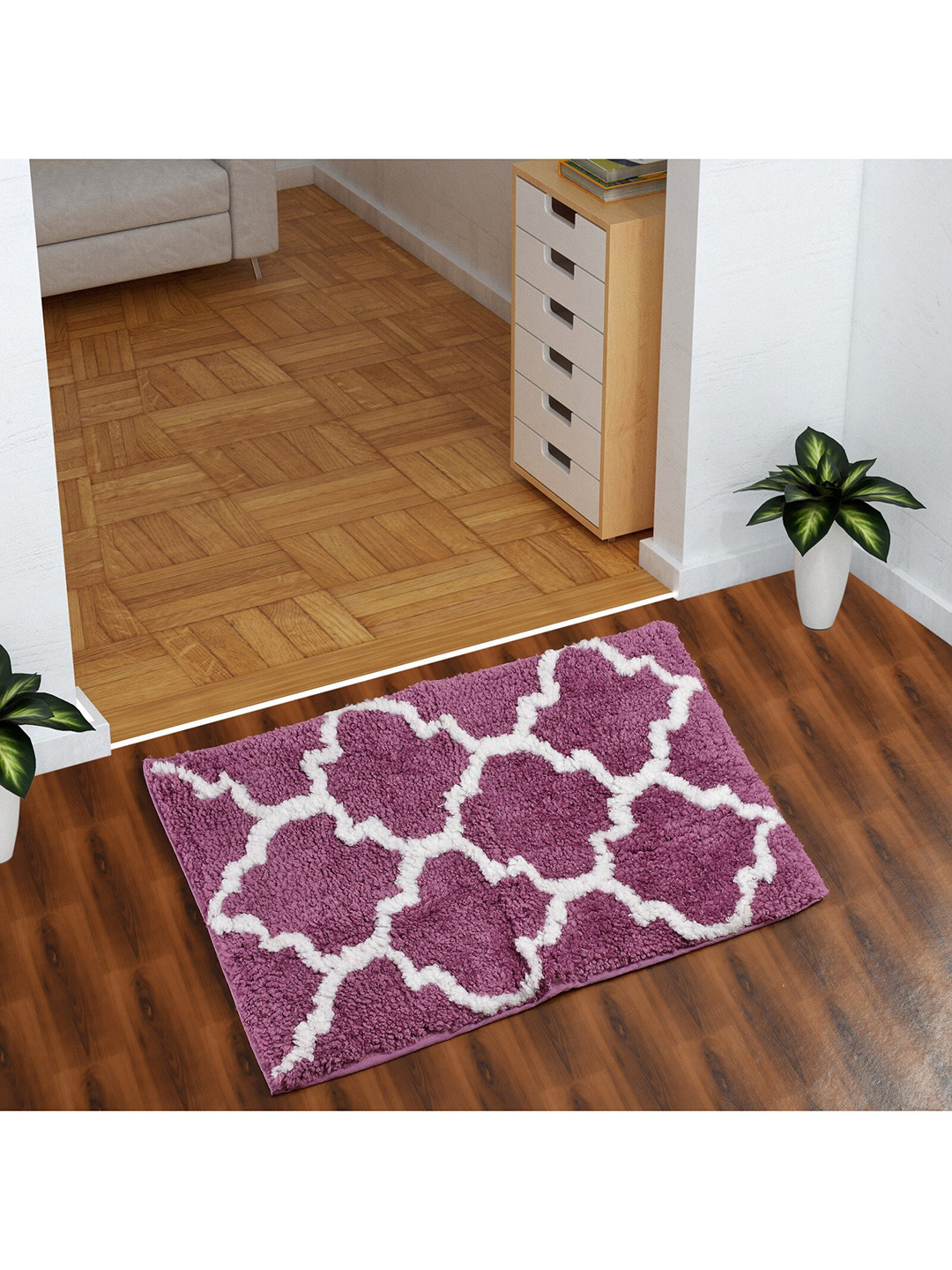 AEROHAVEN Burgundy & White Moroccan Microfiber Bath mat