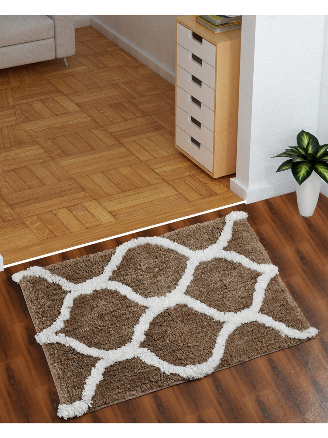 AEROHAVEN Coffee Brown & White Bath 1850 GSM Anti-Skid Microfiber Bath Mat