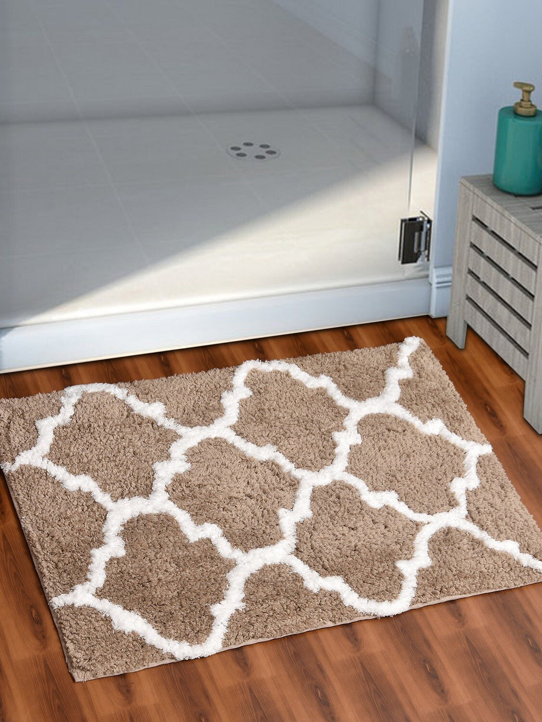 AEROHAVEN Coffee Brown & White Moroccan 1850 GSM Microfiber Anti-Skid Bath Rug