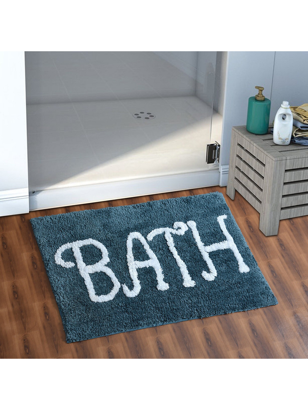 AEROHAVEN Teal-Blue Printed 1850 GSM Microfiber Anti-Skid Bath Rug