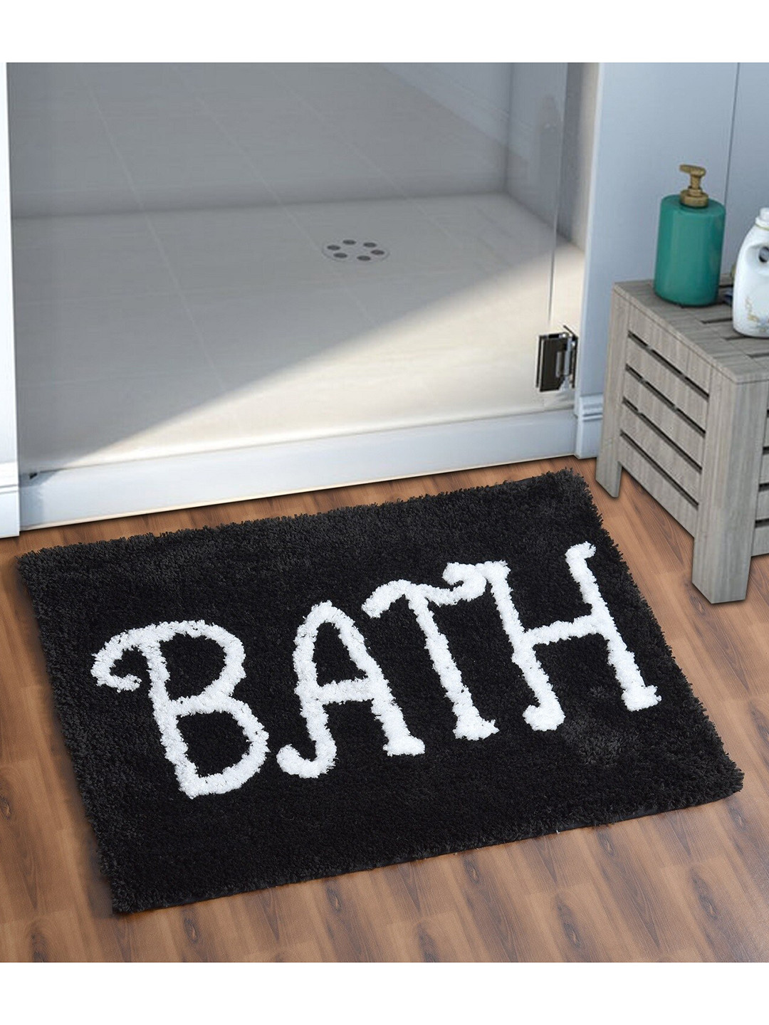 AEROHAVEN Black & White Bath 1850 GSM Anti-Skid Microfiber Bath Mat