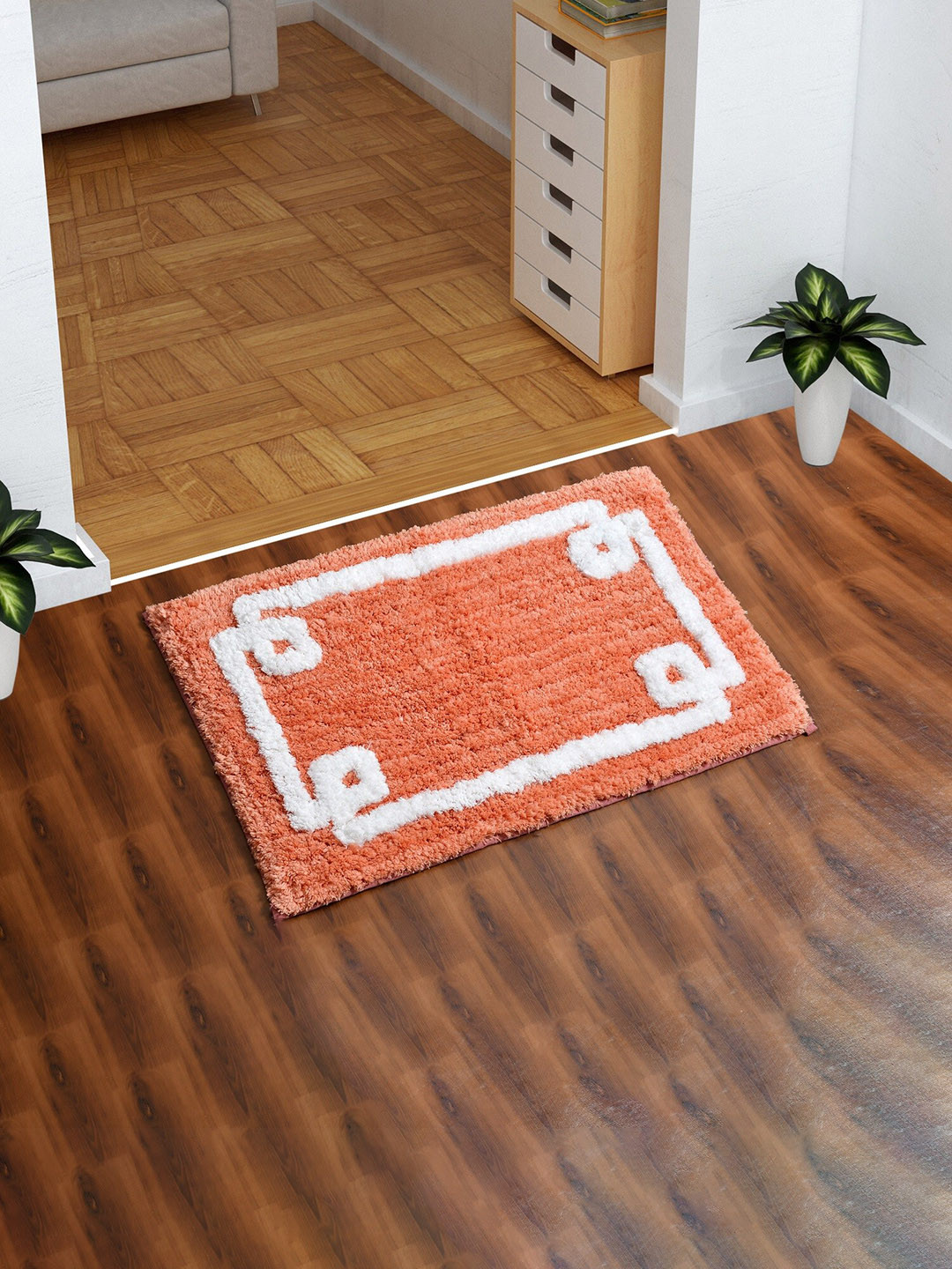 AEROHAVEN Peach & White Abstract Pattern Microfiber Bath Mat