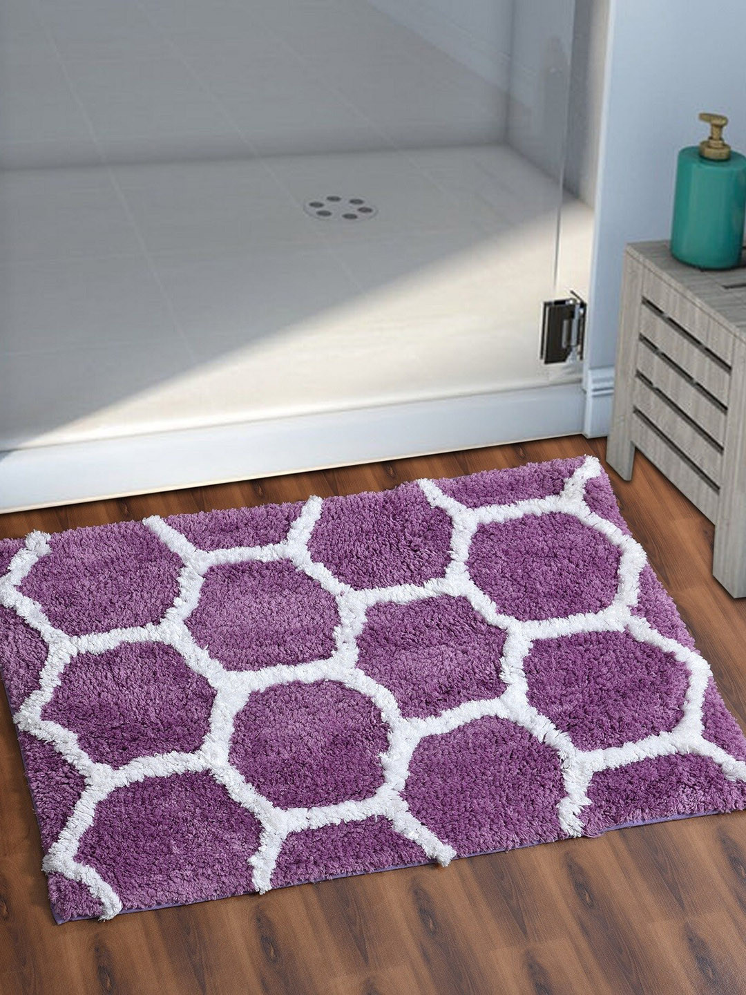 AEROHAVEN Purple & White Textured 1850 GSM Microfiber Anti-Skid Bath Rug