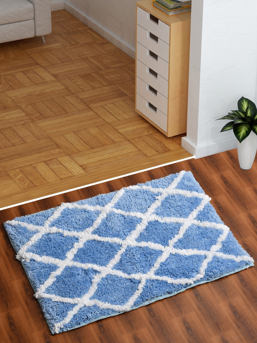 AEROHAVEN Blue Checkered 1850GSM Microfiber Bath Rug