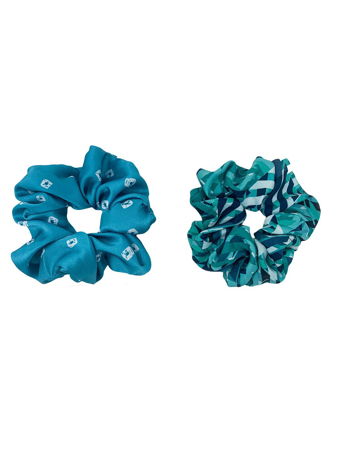 Mint & Oak Pack Of 2 Blue & Green Printed Scrunchies