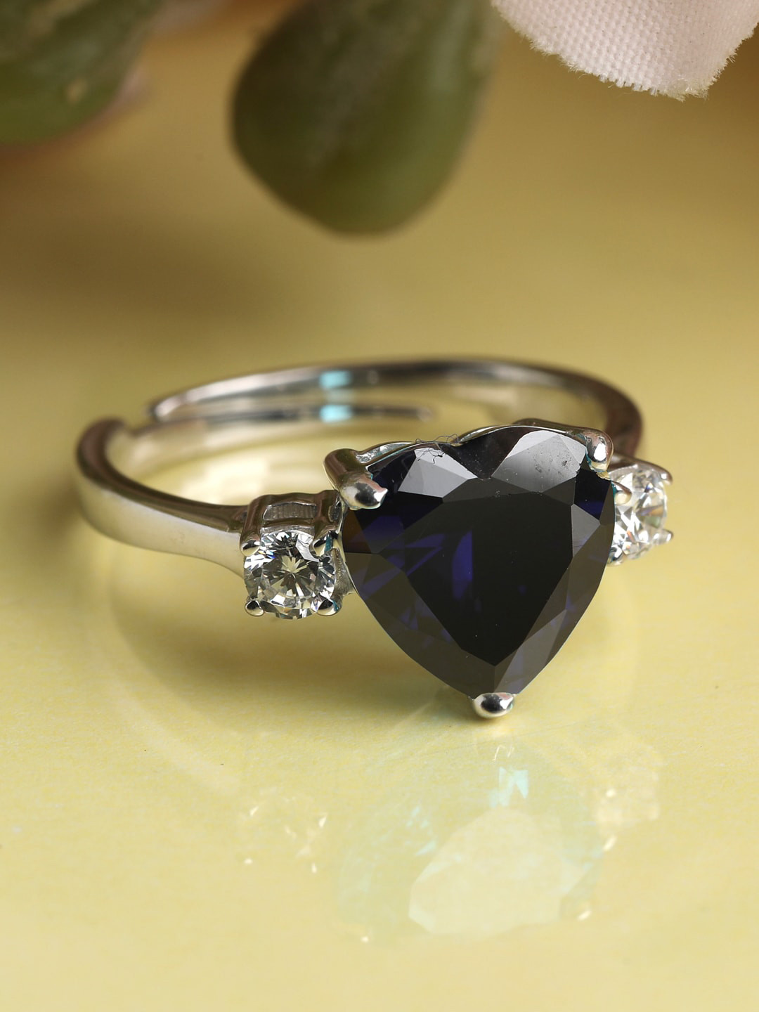 Clara Silver & Blue-Toned Rhodium-Plated CZ-Studded Finger Ring