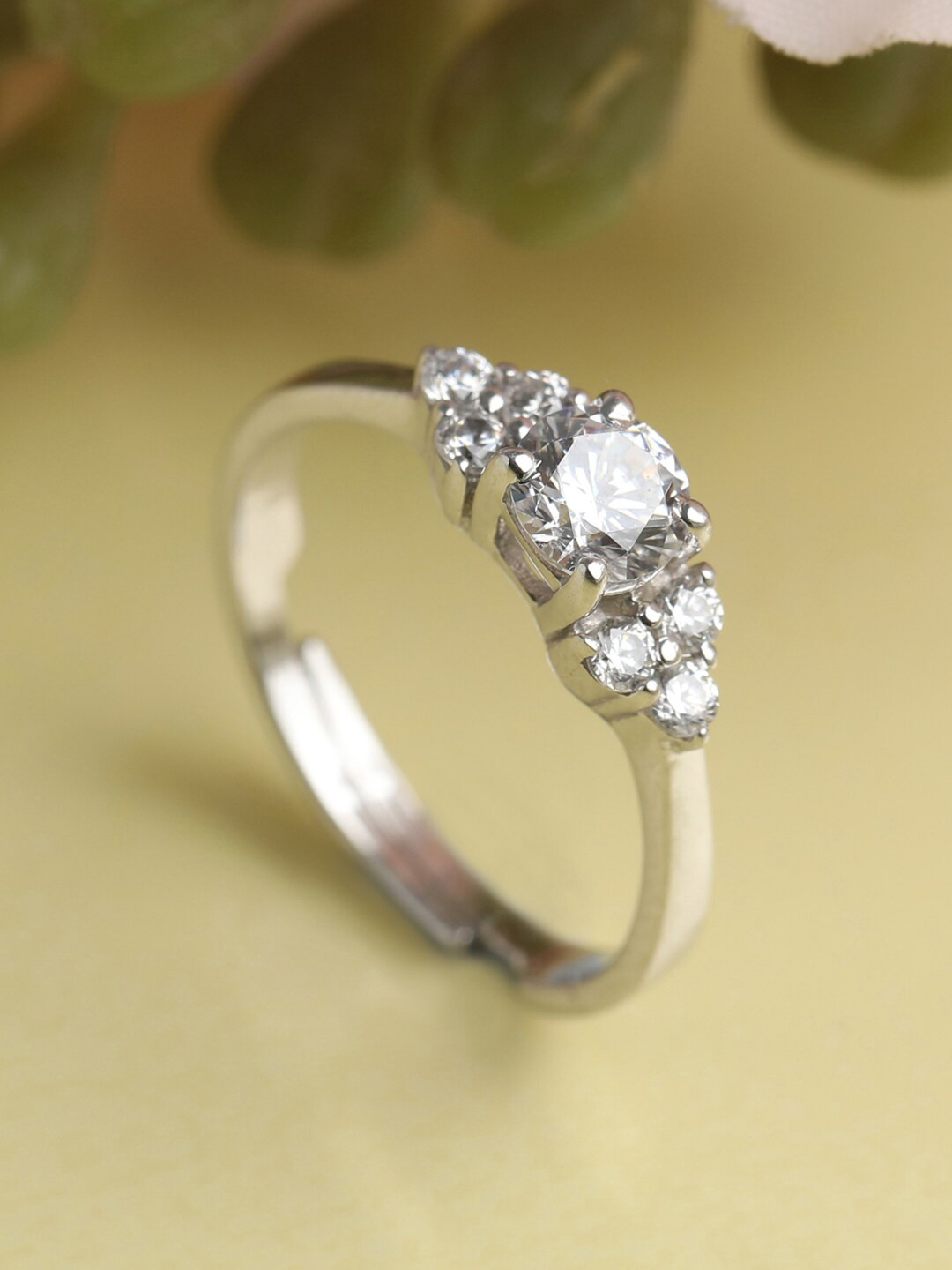 Clara Rhodium-Plated 925 Silver CZ Studded Adjustable Ring