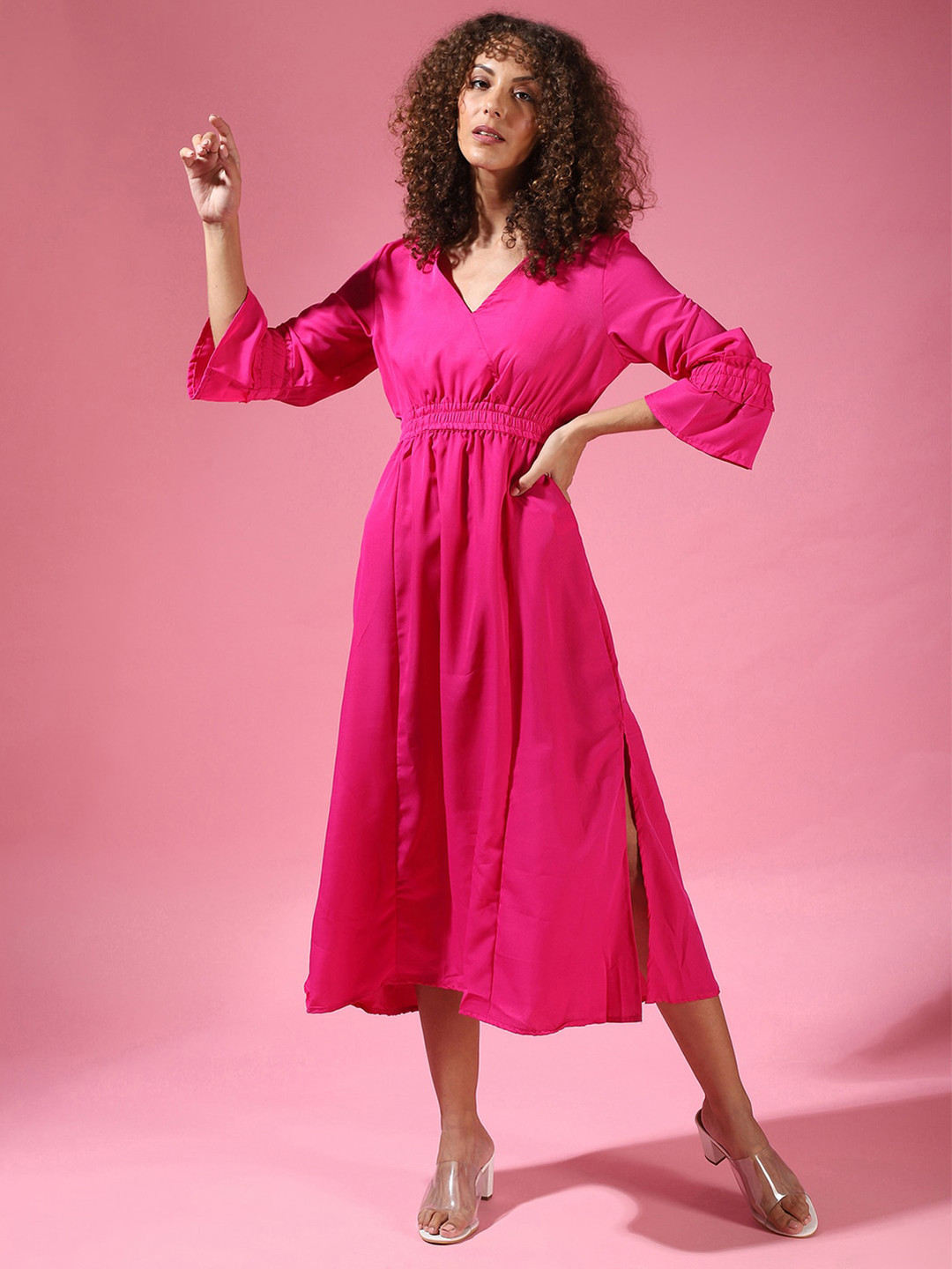 Campus Sutra Pink Net Empire Midi Dress