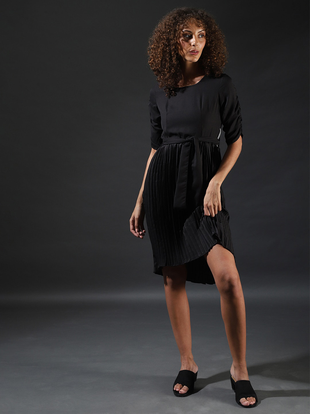Campus Sutra Black Net A-Line Dress