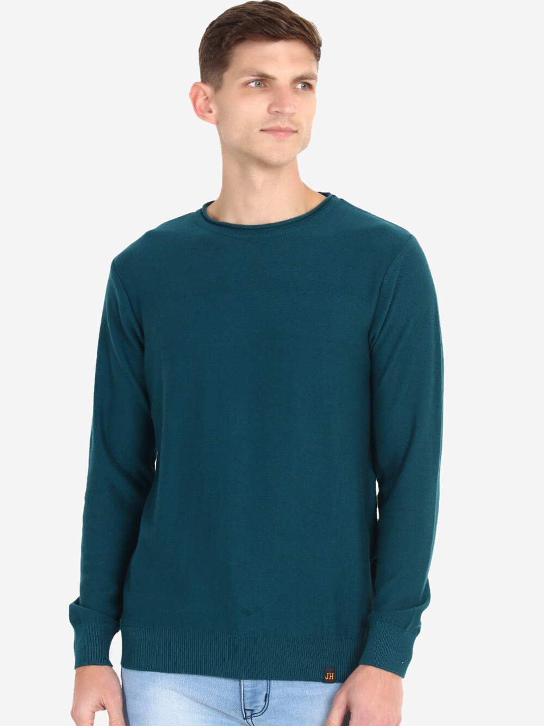 JoE Hazel Men Olive Solid Pure Cotton Pullover