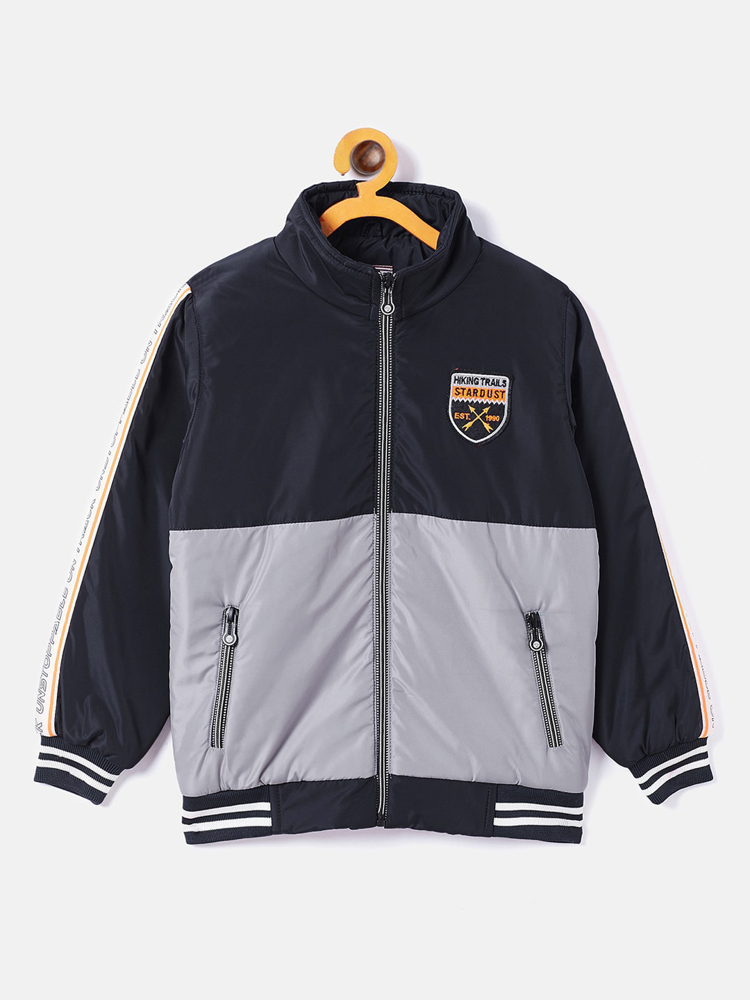 Duke Boys Navy Blue Colourblocked Bomber with Patchwork Jacket