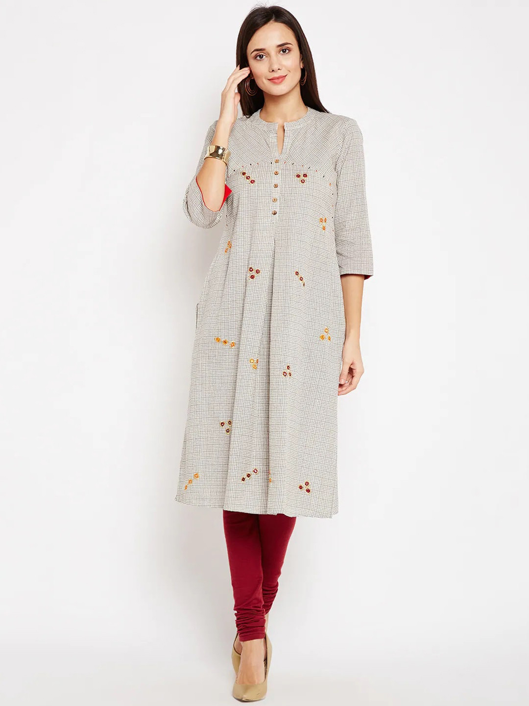 Be Indi Woman Grey Embroidered Kurta