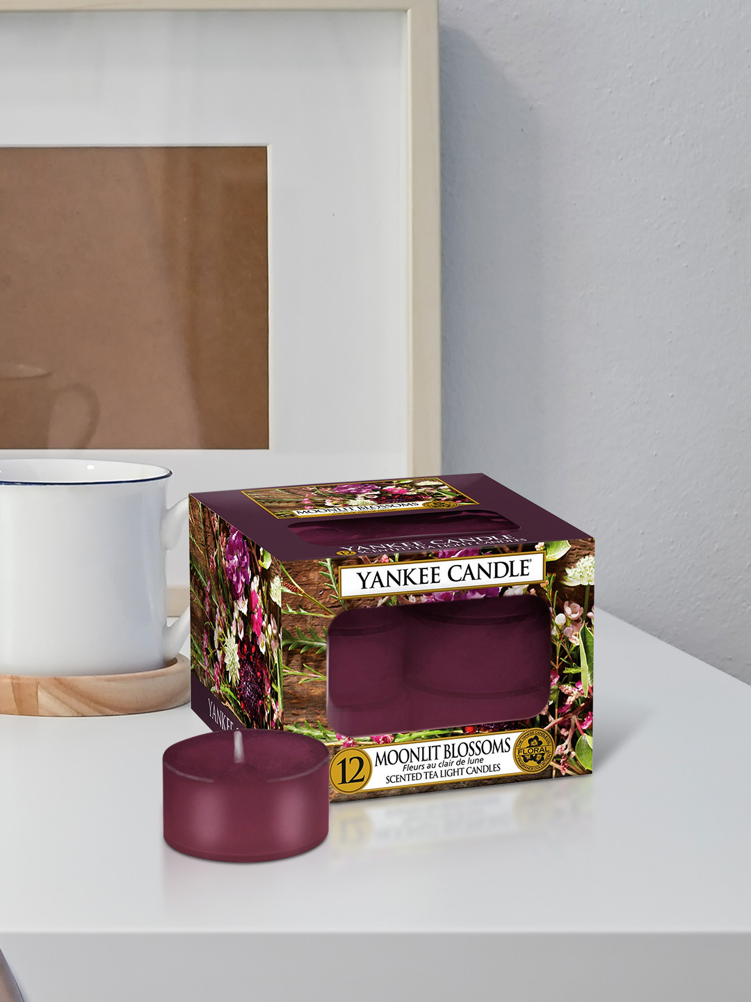 YANKEE CANDLE Moonlit Blossoms 12Pcs Scented 1 Wick Solid Round Regular Tea Light Candles