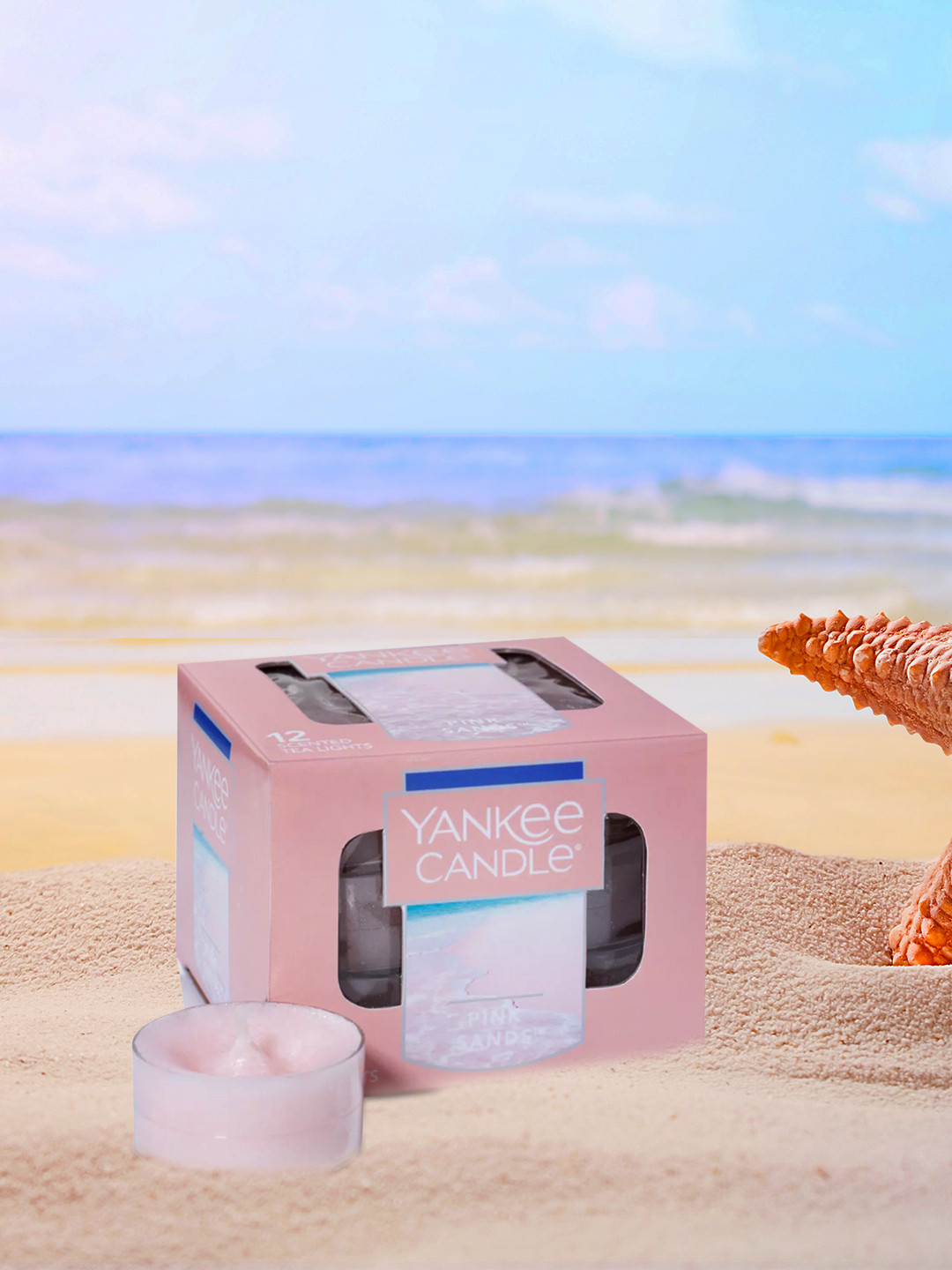 YANKEE CANDLE Pink Sand 12Pcs Moonlit Blossoms Solid Round Regular Tea Light Candles