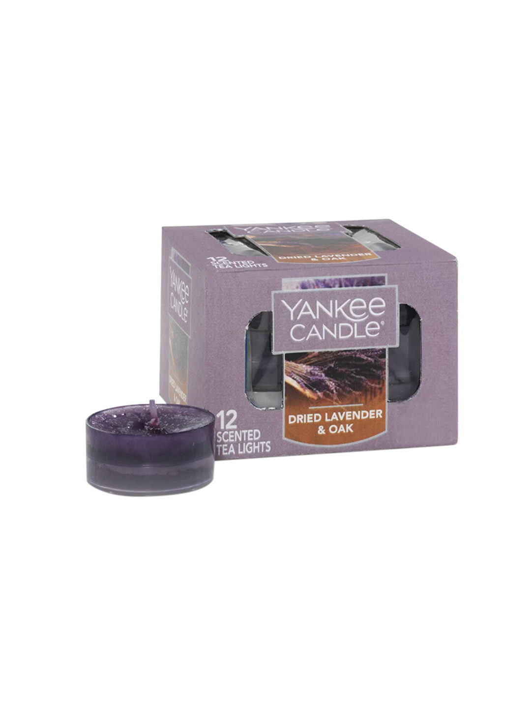 YANKEE CANDLE 12Pcs 1 Wick Dried Lavender and Oak Solid Round Regular Tea Light Candles
