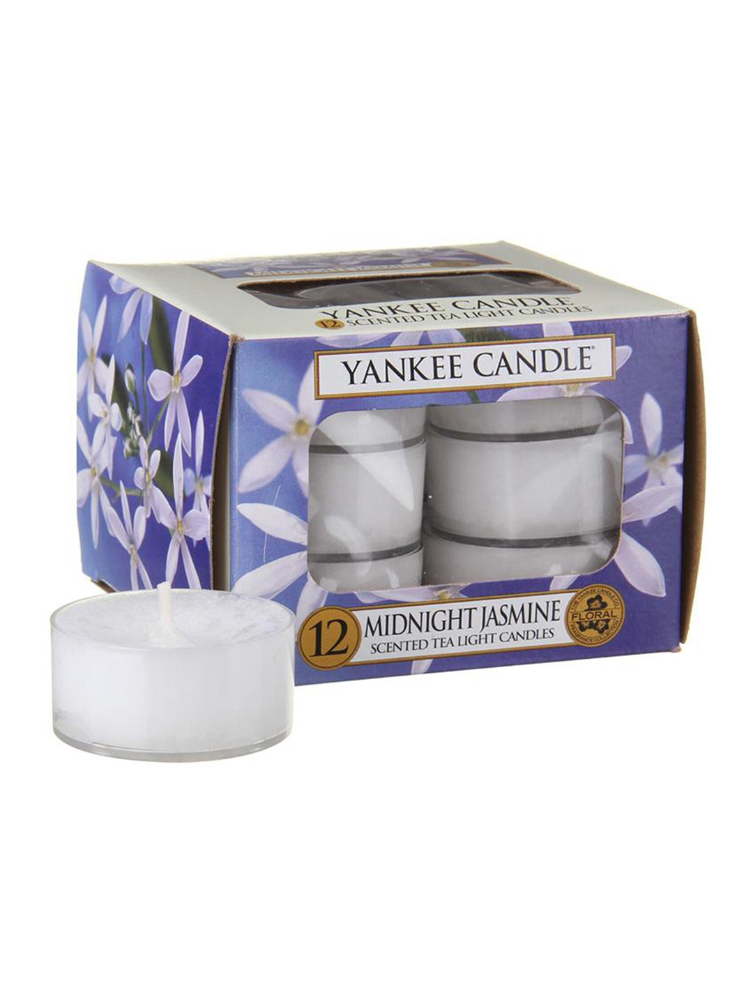 YANKEE CANDLE Midnight 12Pcs Scented 1 Wick Jasmine Solid Round Regular Tea Light Candles