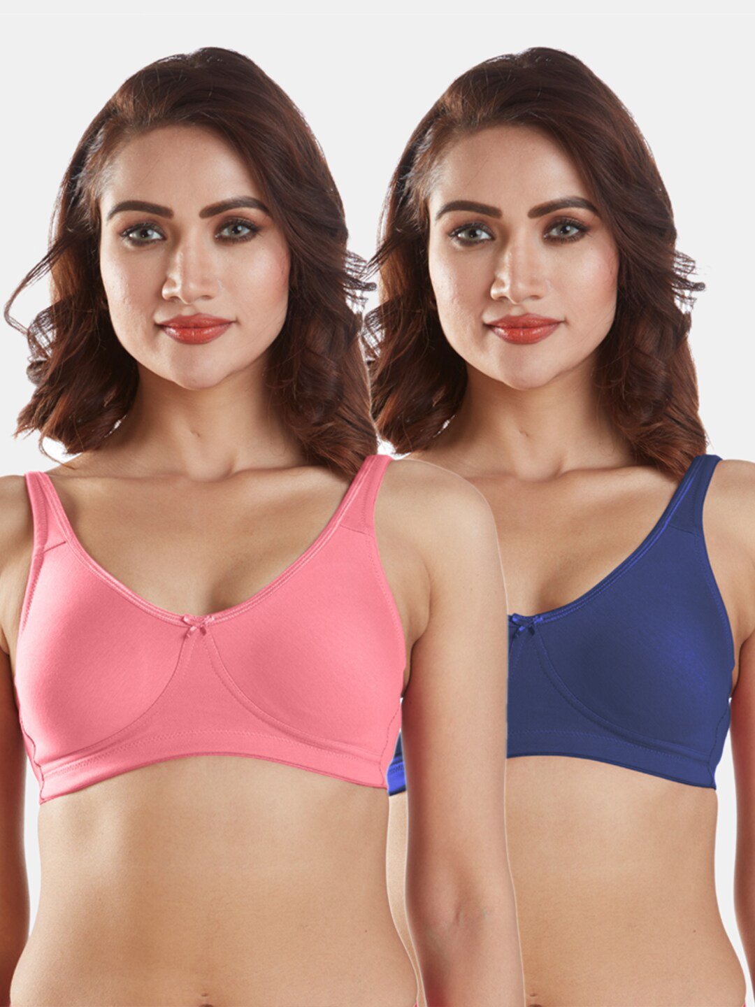 Sonari Pack of 2 Coral & Navy Blue Non-Padded Non-Wired Everyday Bra