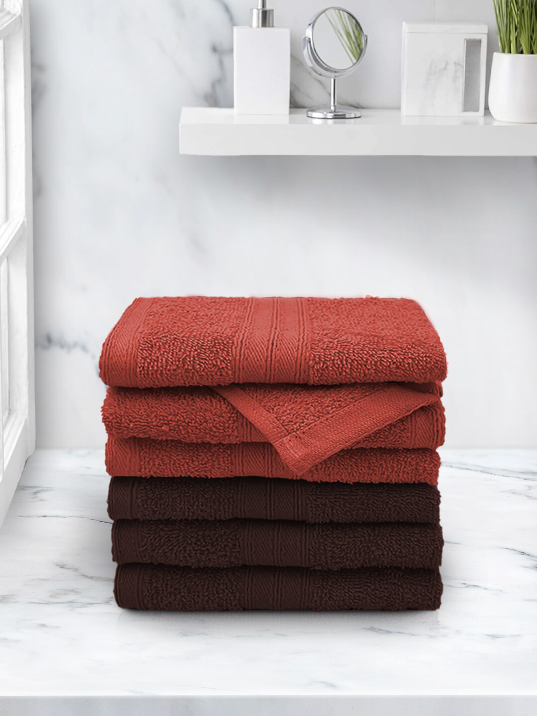 Aura Rust & Cocoa Anatolia 6 Piece 100% Cotton Face Towel Set in 500 GSM