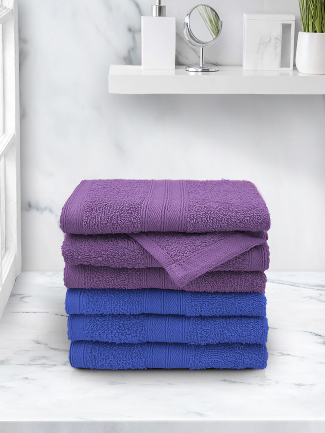 Aura Heaven & Purple Anatolia 6 Piece 100% Cotton Face Towel Set in 500 GSM