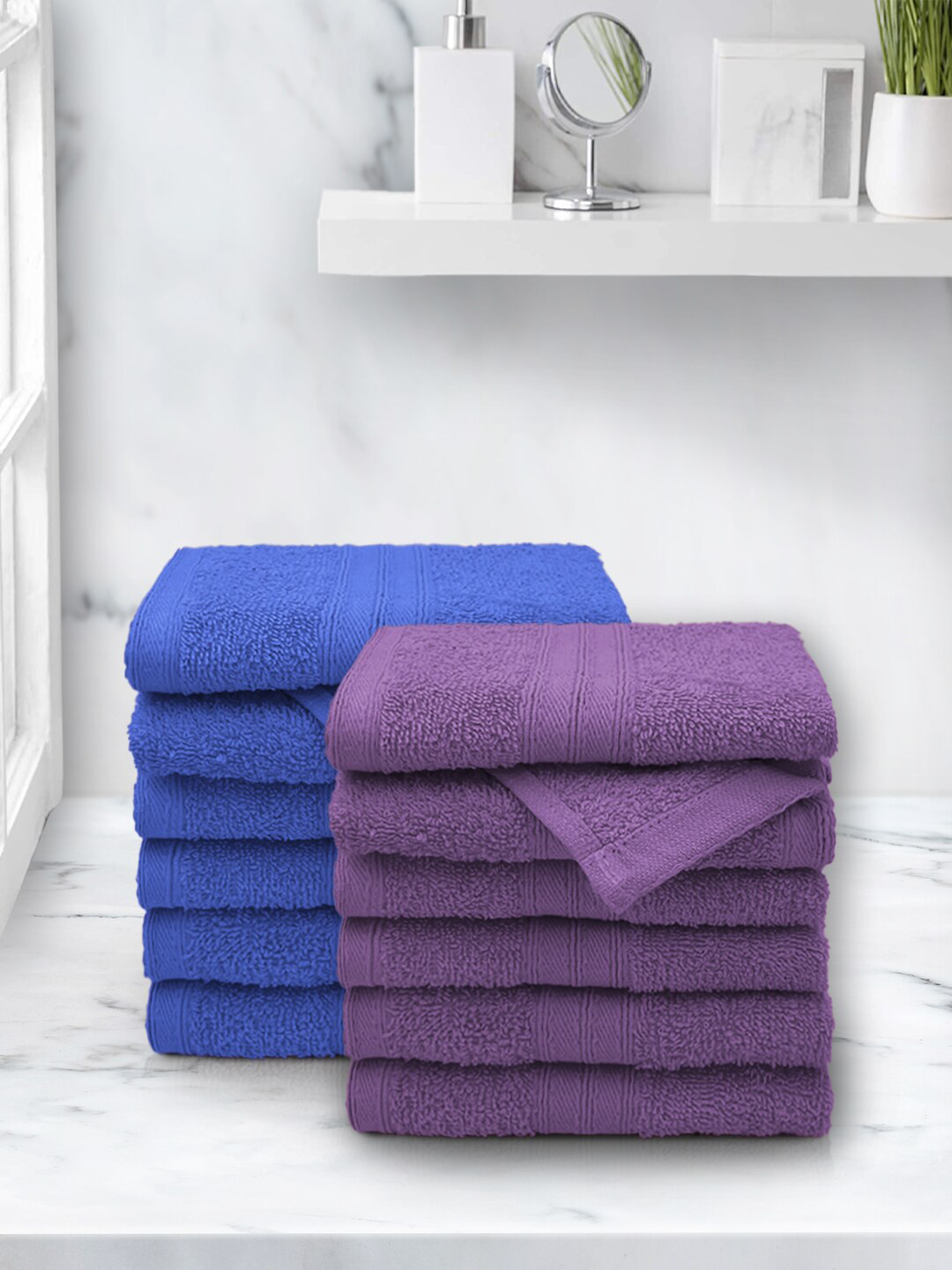 Aura Heaven & Purple Anatolia 12 Piece 100% Cotton Face Towel Set in 500 GSM