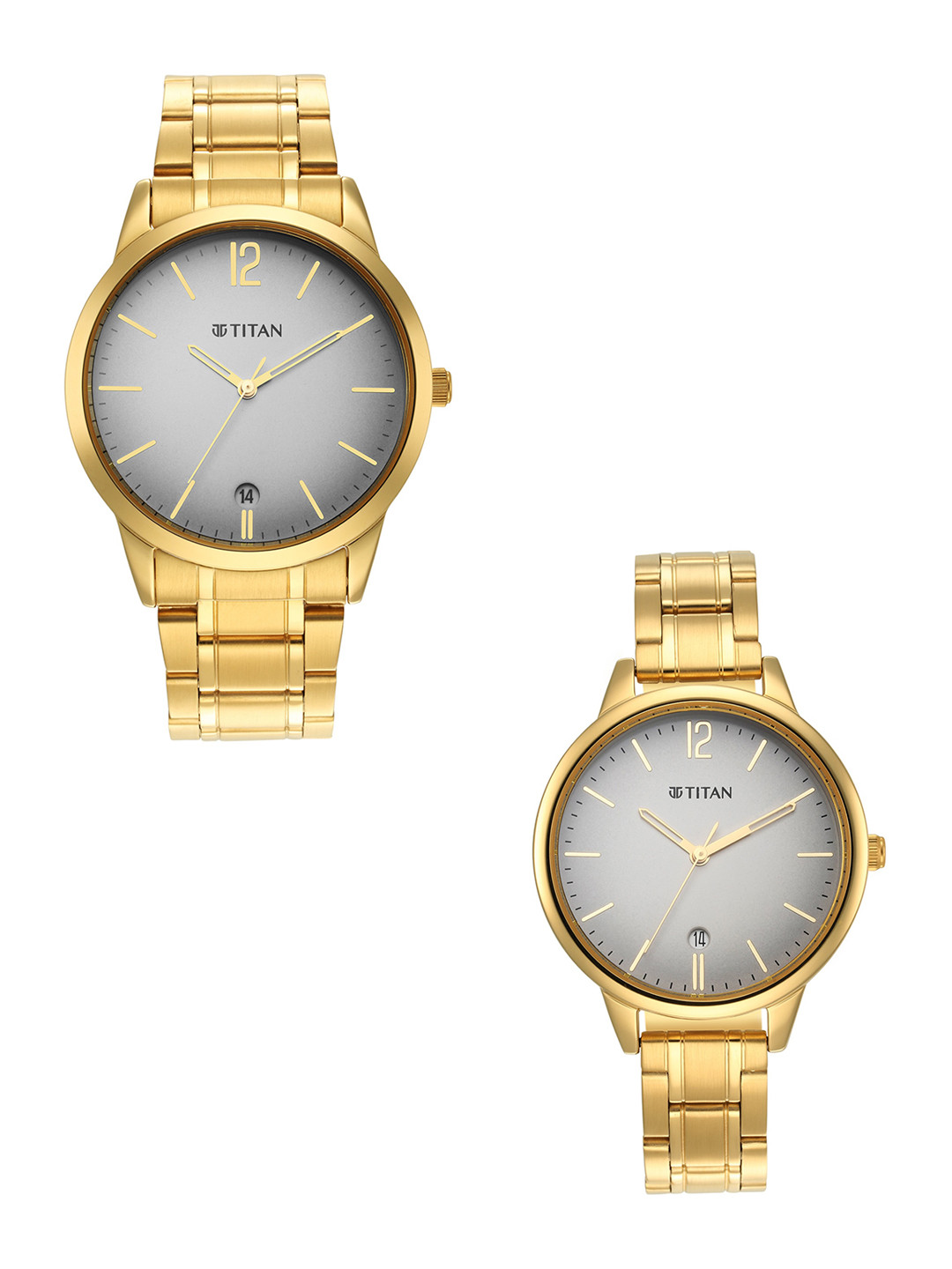 Titan Unisex Set of 2 Grey Stainless Steel His & Her Analogue Watch