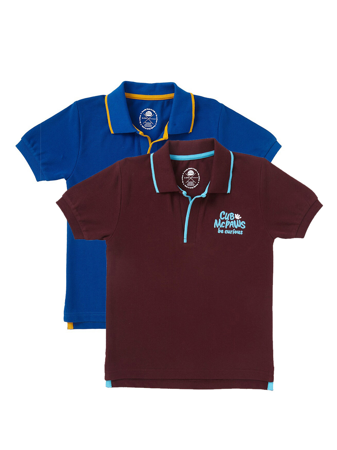 Cub McPaws Boys Pack of 2 Maroon & Blue Solid Polo Collar T-shirt