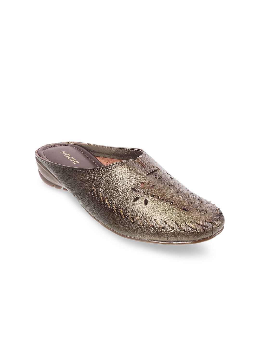 Mochi Women Bronze-Toned Mules with Laser Cuts