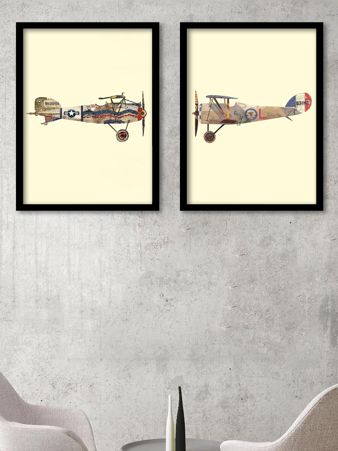 Art Street Set of 2 Art Prints Aeroplane Theme Black Frame Art Prints