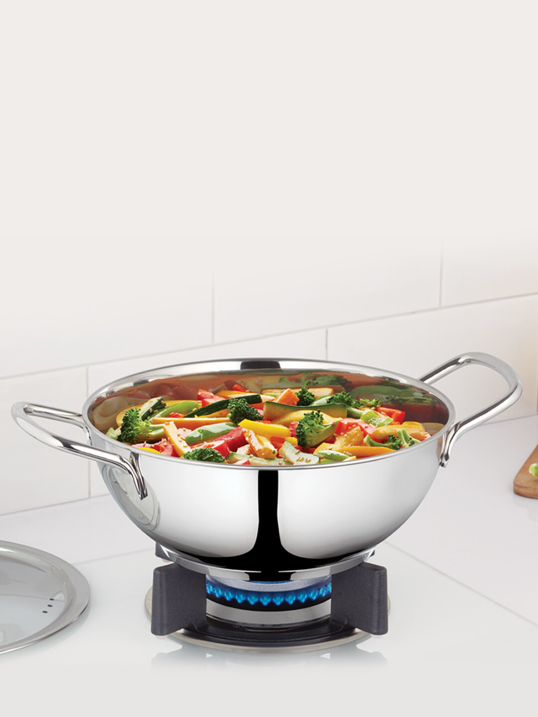 BOROSIL Steel-Toned Stainless Steel Kadhai with Lid