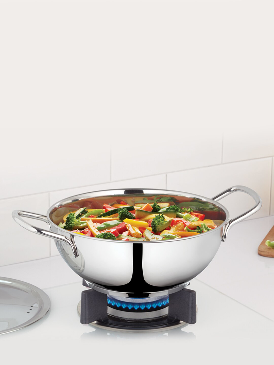 BOROSIL Steel-Toned Stainless Steel Kadhai with Lid