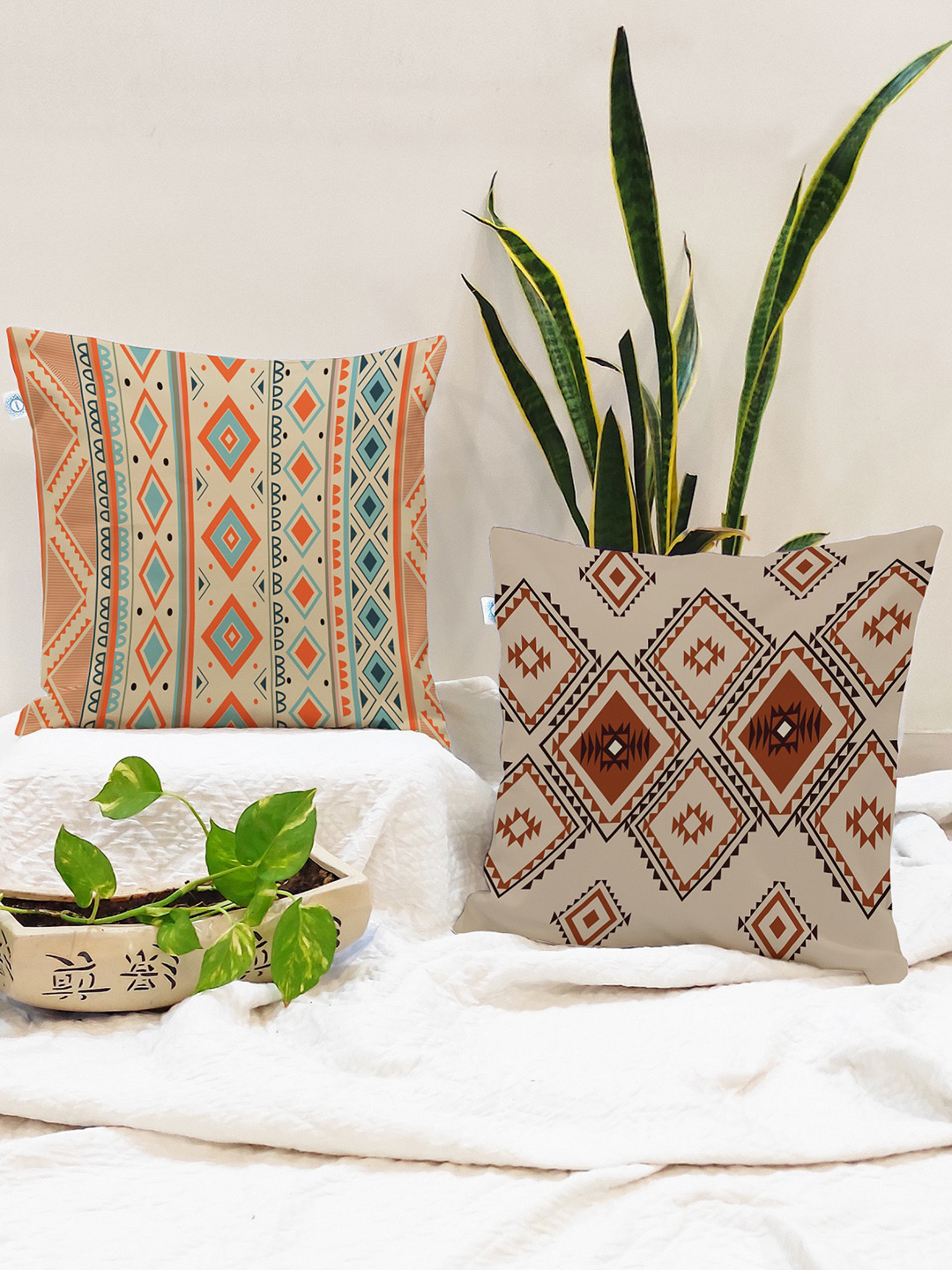 STITCHNEST Set of 2 Brown Printed 24'' x 24'' Cushion Cover