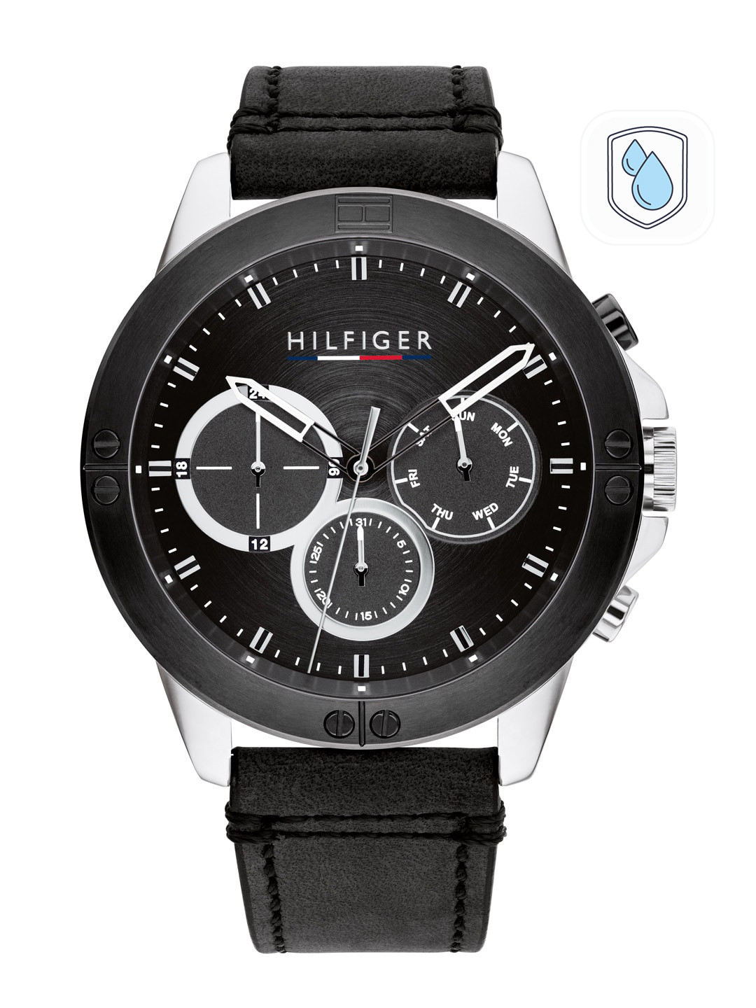 Tommy Hilfiger Men Black Dial & Black Leather Straps Analogue Watch TH1791894W