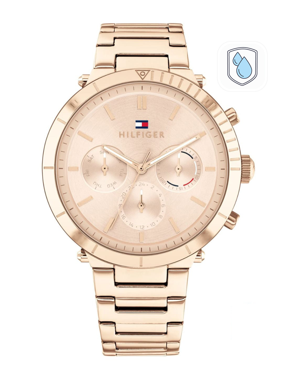 Tommy Hilfiger Women Gold-Toned Dial & Gold Toned Stainless Steel Straps Analogue Watch
